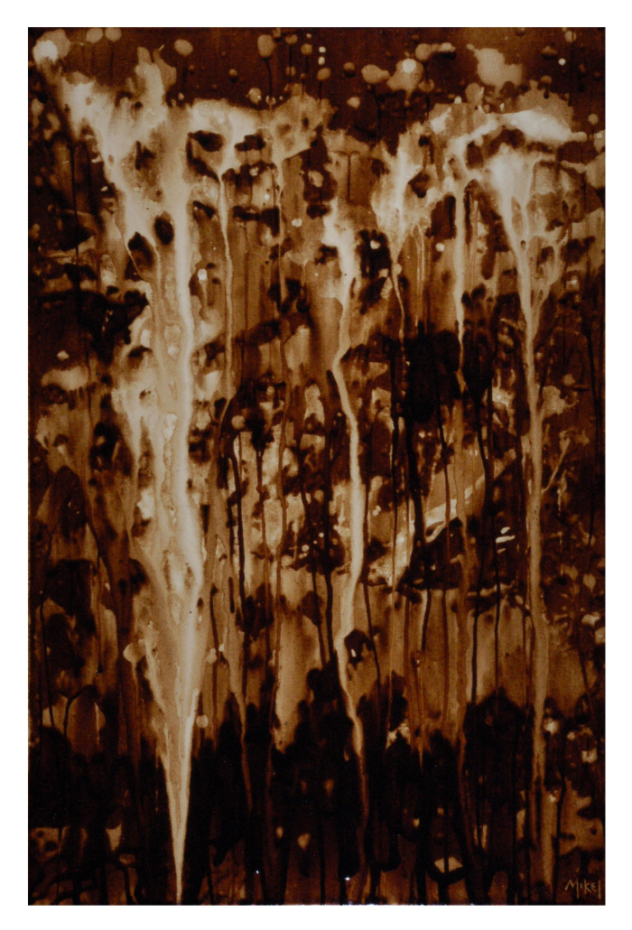 Coffee on Canvas Abstract Painting by artist Steven Mikel, Dark Roast Watercolors - Painting with Coffee