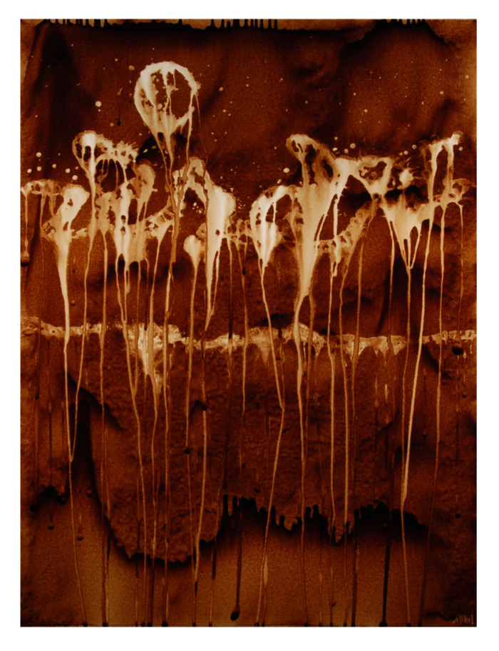 Coffee on Canvas Abstract Painting by artist Steven Mikel, Dark Roast Watercolors - Painting with Coffee