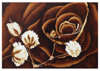 A coffee painting of roses and baby's breath by artist Steven Mikel, Dark Roast Watercolors - Painting with Coffee
