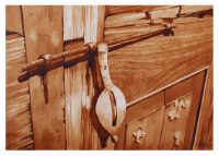 A painting of an old iron Latch found along one of the streets in St. Augustine, Florida by artist Steven Mikel, Dark Roast Watercolors - Painting with Coffee