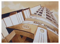 A coffee painting of Orlando's Grand Bohemian Hotel by artist Steven Mikel, Dark Roast Watercolors - Painting with Coffee