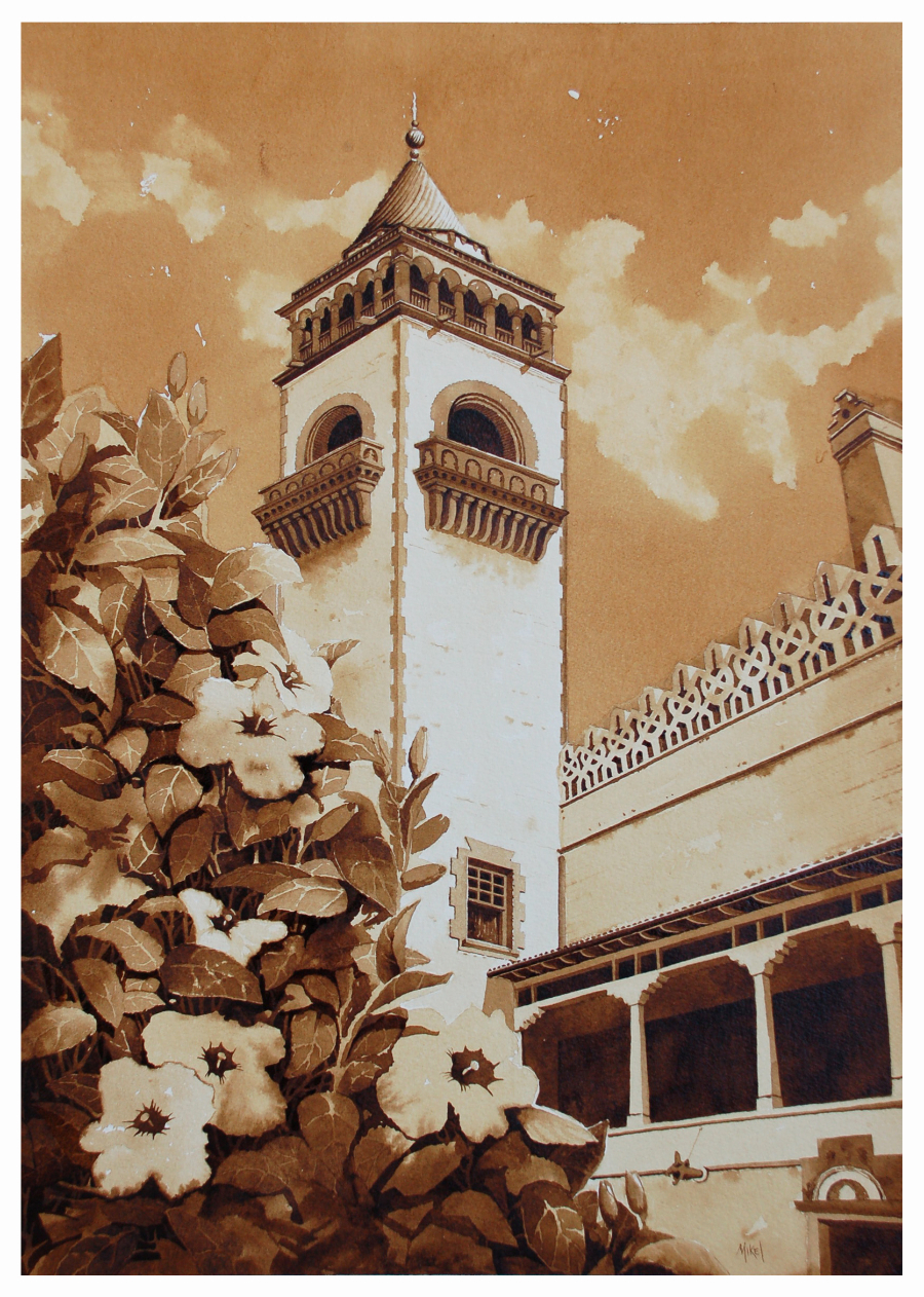 A unique painting of one of the towers of Flagler College in St. Augustine Florida