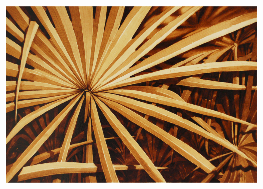 A painting of intertwining palmetto palm leaves found along the walking trail in Celebration, Florida