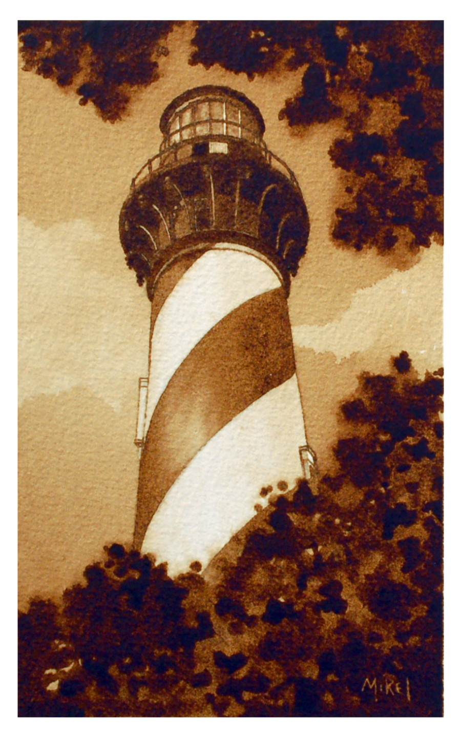 Dark Roast Watercolor Coffee Painting of the St. Augustine Lighthouse